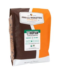 Fresh Roasted Coffee, Fair Trade Organic Ethiopian Yirgacheffe, 5 lb (80 oz), Medium Roast, Mold & Mycotoxin Tested Kosher, Whole Bean