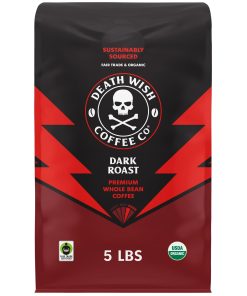Death Wish Coffee Whole Bean Dark Roast - Extra Kick of Caffeine - USA Organic Coffee Beans - Fair Trade Arabica & Robusta Coffee Beans - Dark Roast Coffee Beans (80 oz.)