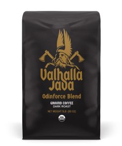 Death Wish Coffee, Valhalla Java Dark Roast Grounds - Extra Kick of Caffeine - 5 Lb. - Bold & Intense Blend of Arabica Robusta - USDA Organic - Strong Coffee for Morning Boost