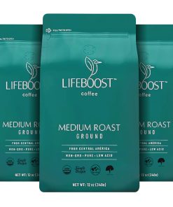 Lifeboost Coffee 3 Pack Medium Roast Ground Coffee - Low Acid Single Origin USDA Organic Coffee - Non-GMO Ground Coffee Third Party Tested For Mycotoxins & Pesticides - 12 Ounces