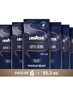 Lavazza Super Crema Whole Bean Coffee, Medium Espresso Roast, Arabica and Robusta Blend, 2.2 lb Bag, Package May Vary (Pack of 6)