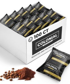 Colonial Coffee 100 Count Single Pot Coffee Packets – 100% Arabica Breakfast Blend Medium Roast | Pre-Measured Frac Packs for 12 Cup Maker | Bulk Ground Gourmet Coffee for Home & Office