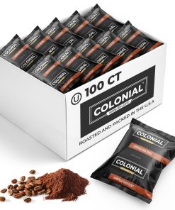 Colonial Coffee 100 Count Single Pot Coffee Packets – 100% Arabica Dark Roast | Pre-Measured Frac Packs for 12 Cup Maker | Bulk Ground Gourmet Coffee for Home & Office